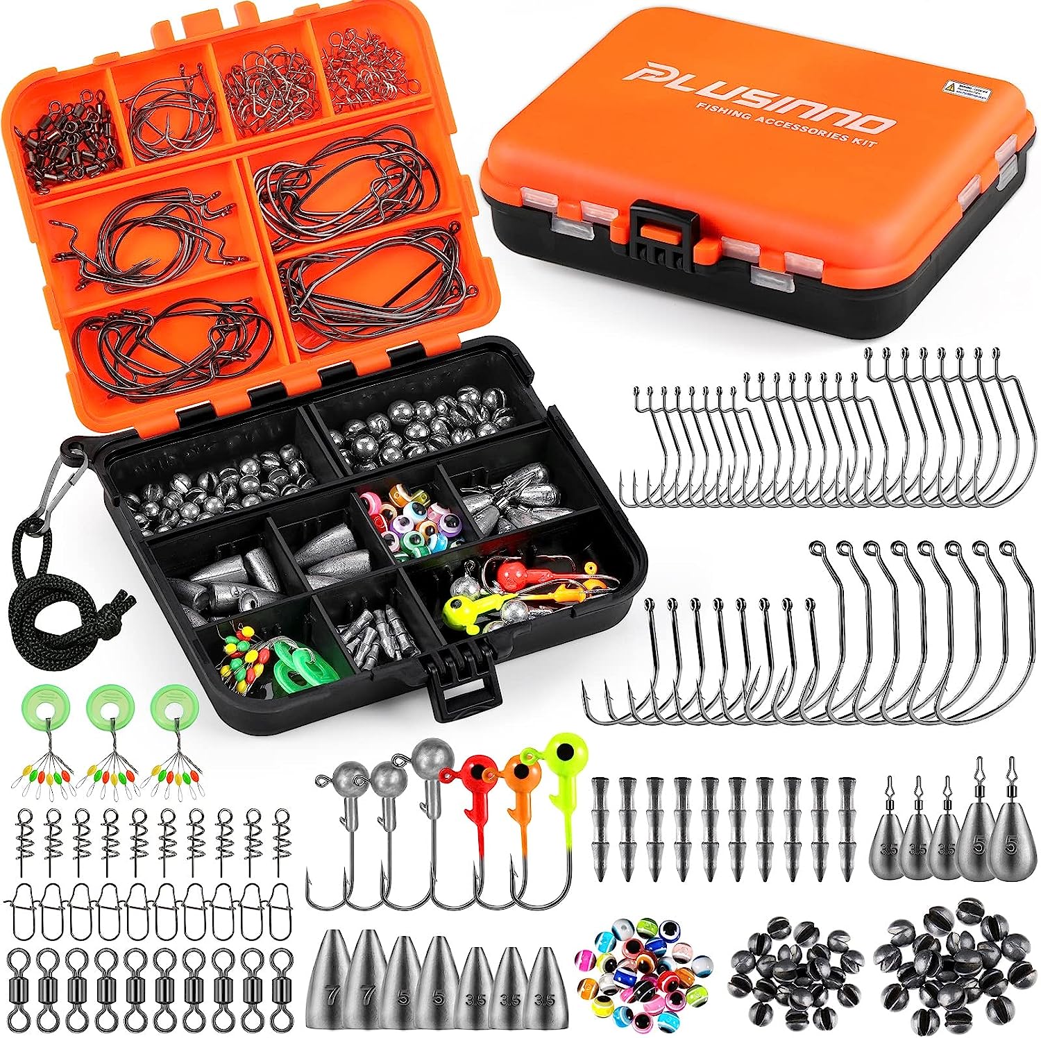 PLUSINNO 201pcs Fishing Accessories Kit, Fishing Tackle Box