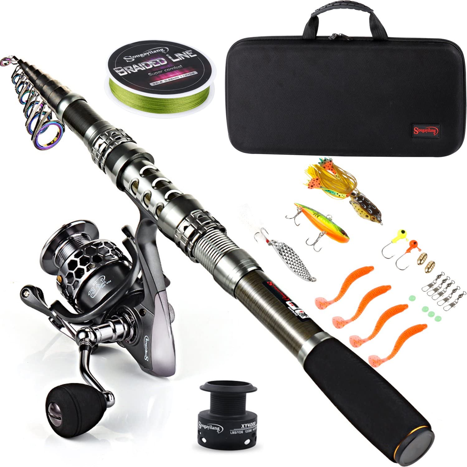Sougayilang Fishing Rod Combos with Telescopic Fishing Pole Spinning Reels